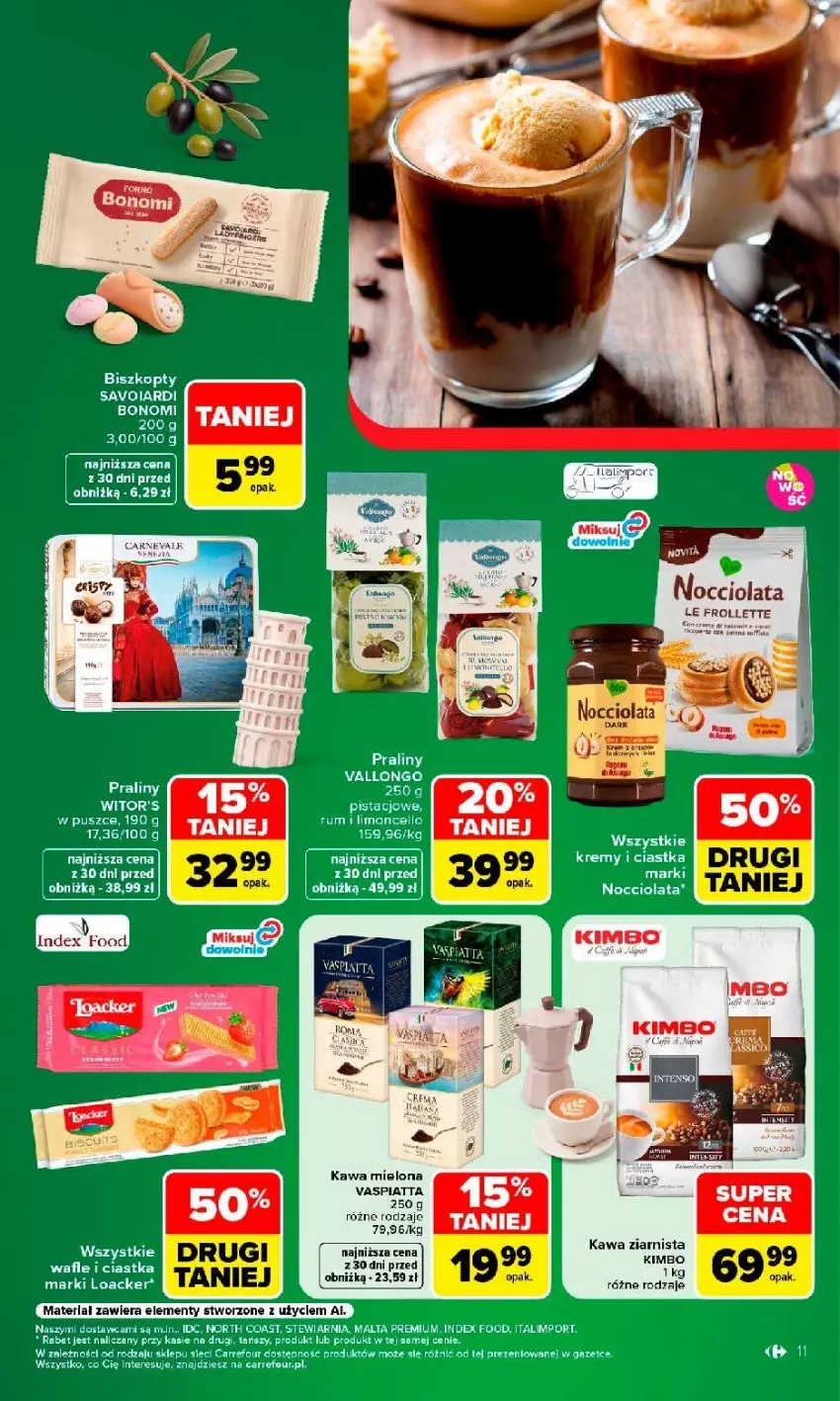 Gazetka promocyjna Carrefour - Gazetka Kuchnia włoska w SUMIE przez cały rok - ważna 10.08 do 22.08.2026 - strona 11 - produkty: Ciastka, Fa, Kawa, Kawa mielona, Kawa ziarnista, Por, Praliny, Rum, Wafle