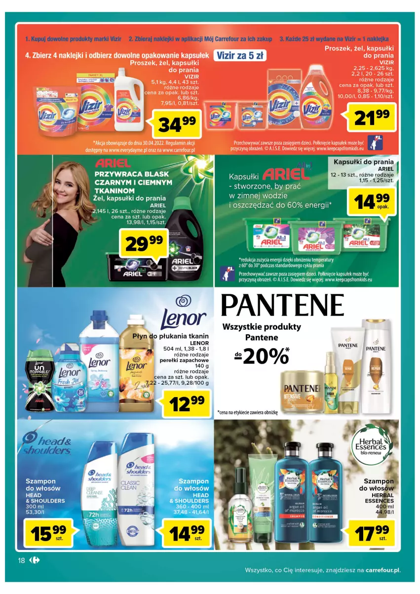 Gazetka promocyjna Carrefour - Gazetka Carrefour - ważna 19.04 do 30.04.2022 - strona 18 - produkty: Ariel, Dzieci, Kapsułki do prania, Klej, Lenor, Pantene, Perełki zapachowe, Szampon