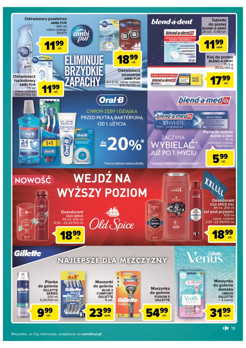 Gazetka promocyjna Carrefour - Gazetka Carrefour - ważna 19.04 do 30.04.2022 - strona 19 - produkty: Ambi Pur, Dezodorant, Fusion, Gillette, Klej, Maszynka, Maszynka do golenia, Odświeżacz powietrza, Old Spice, Pur, Ser, Szynka, Tablet, Venus