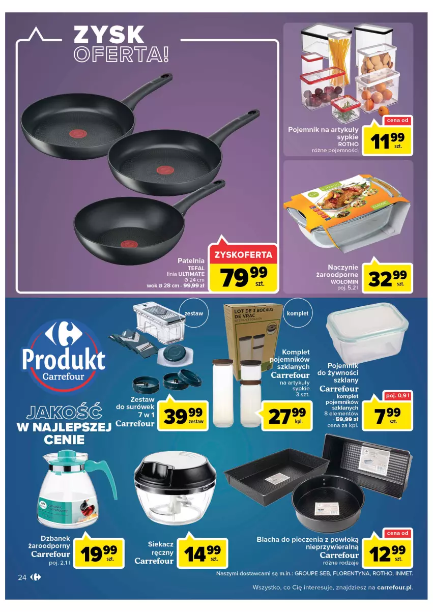 Gazetka promocyjna Carrefour - Gazetka Carrefour - ważna 19.04 do 30.04.2022 - strona 24 - produkty: Blacha do pieczenia, Dzbanek, Fa, Naczynie żaroodporne, Patelnia, Piec, Pojemnik, Por, Tefal