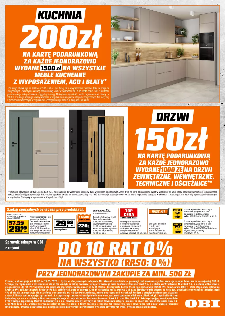 Gazetka promocyjna Obi - Gazetka OBI - ważna 06.05 do 19.05.2026 - strona 16 - produkty: Drzwi, Drzwi zewnętrzne, Fa, Hobby, Kosz, Kuchnia, Meble, Sok, Sprzedawcy, Top