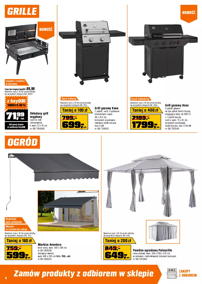 Gazetka promocyjna Obi - Gazetka OBI - ważna 06.05 do 19.05.2026 - strona 4 - produkty: Avent, Fa, Fotel, Grill, Grill gazowy, Markiza, Meble, Ogród, Palma, Puf, Rama, Sofa, Stół, Stolik, Termometr, Widelec