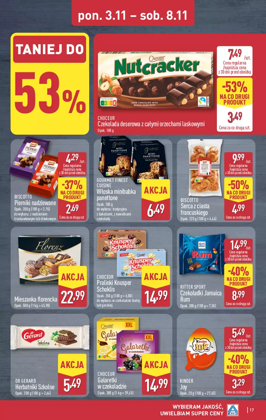 Gazetka promocyjna Aldi - Pełna oferta - ważna 03.11 do 08.11.2025 - strona 17 - produkty: Babka, Czekolada, Deser, Dr Gerard, Gala, Galaretki, Herbatniki, Kawa, Kinder, Piernik, Por, Ritter Sport, Rum, Ser, Sport