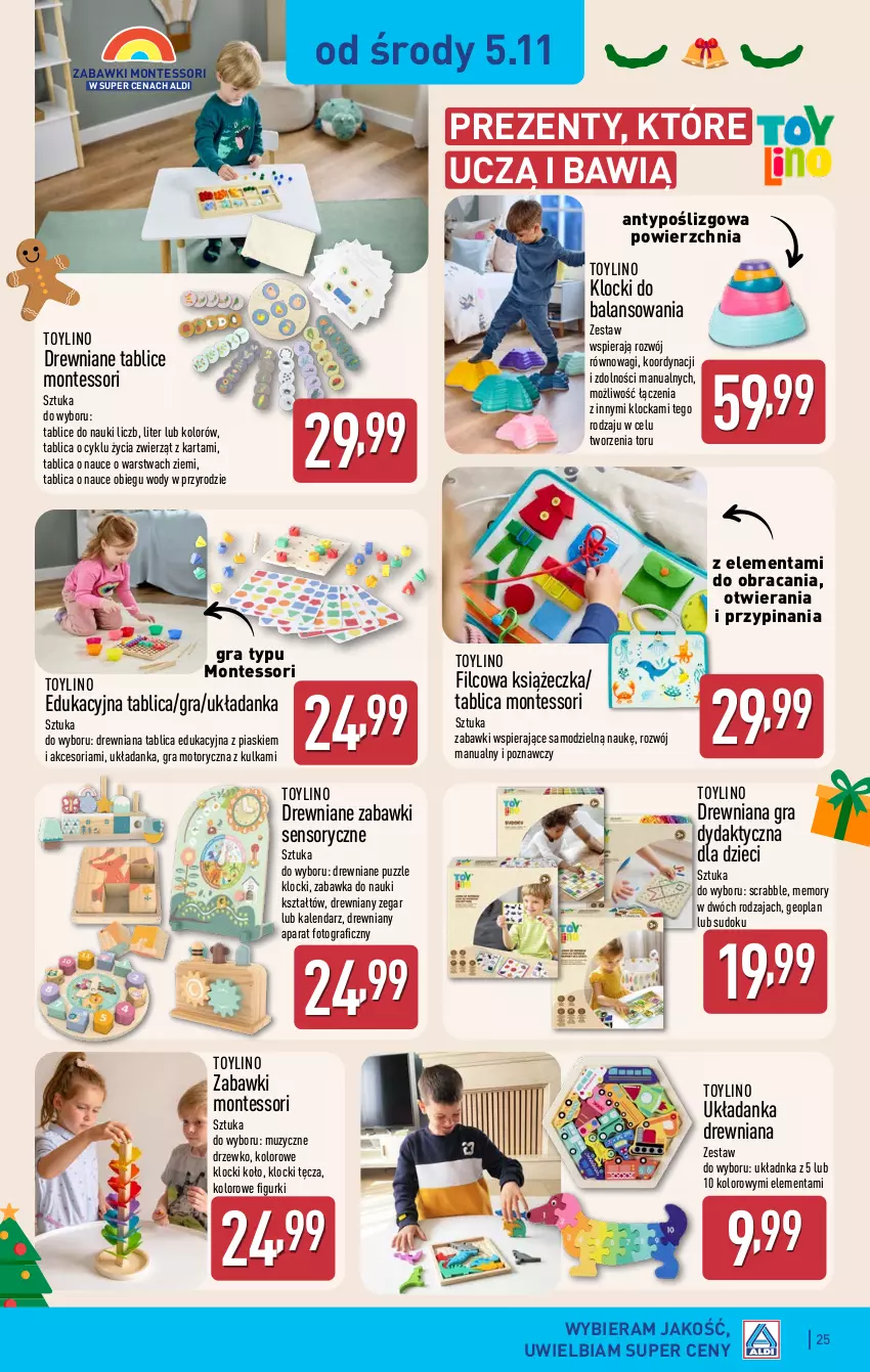 Gazetka promocyjna Aldi - Pełna oferta - ważna 03.11 do 08.11.2025 - strona 25 - produkty: Dzieci, Gra, Kalendarz, Klocki, Monte, Puzzle, Scrabble, Tablica edukacyjna, Układanka, Wagi, Zabawka, Zegar