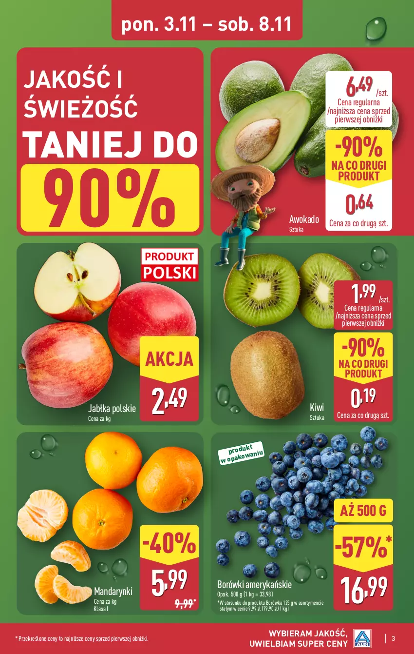 Gazetka promocyjna Aldi - Pełna oferta - ważna 03.11 do 08.11.2025 - strona 3 - produkty: Borówka, Jabłka, Kiwi, Mandarynki