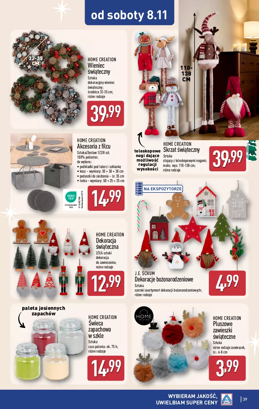 Gazetka promocyjna Aldi - Pełna oferta - ważna 03.11 do 08.11.2025 - strona 39 - produkty: Dekoracja świąteczna, Kosz, Paleta, Podkład, Skrzat, Sok, Talerz, Teleskop, Torba, Wieniec, Zawieszki