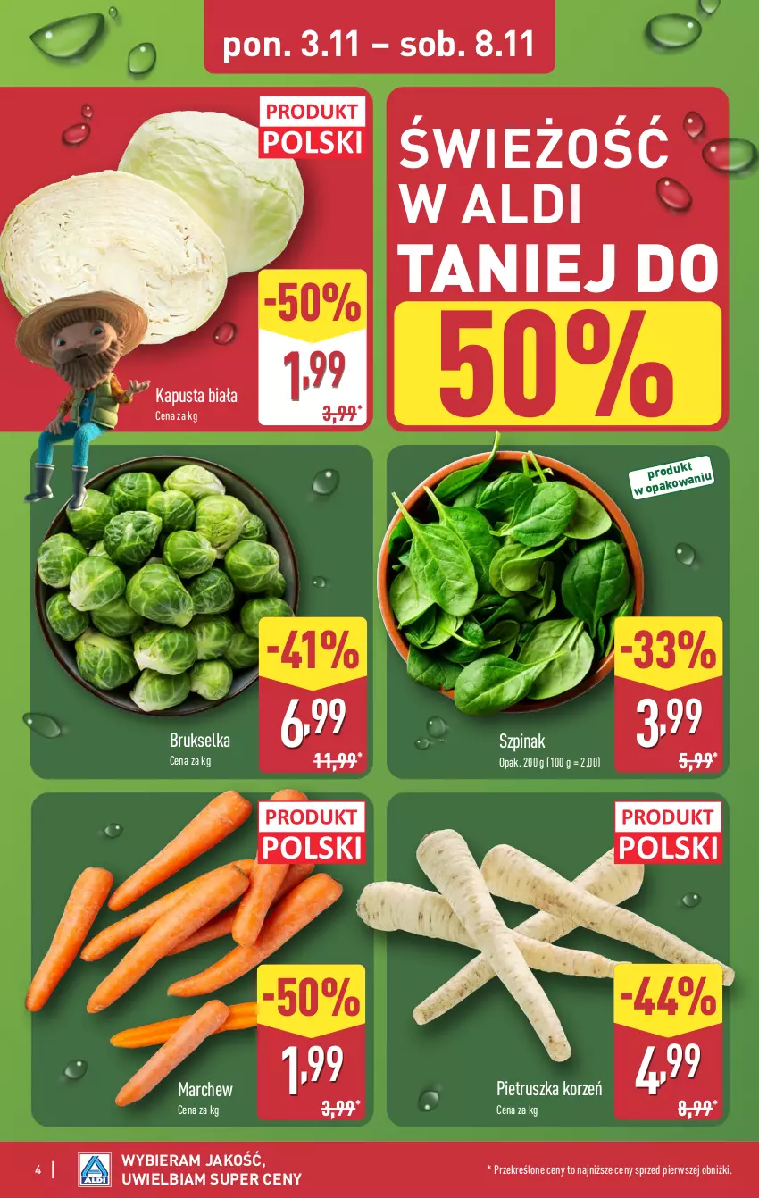 Gazetka promocyjna Aldi - Pełna oferta - ważna 03.11 do 08.11.2025 - strona 4 - produkty: Brukselka, Pietruszka, Szpinak