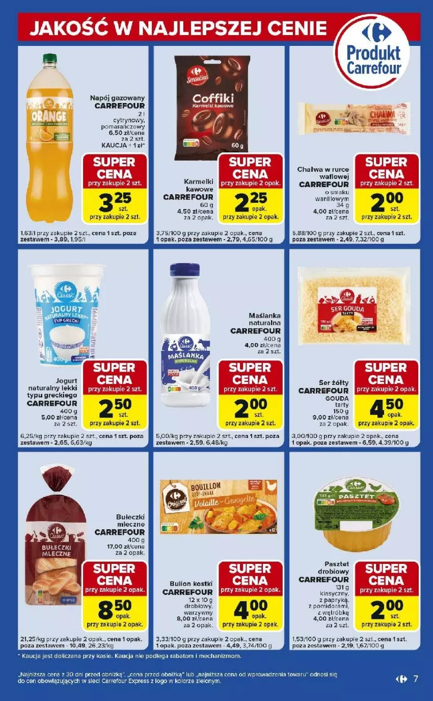 Gazetka promocyjna Carrefour - Gazetka Express - ważna 10.02 do 16.02.2026 - strona 7 - produkty: Bułeczki, Bułeczki mleczne, Bulion, Chałwa, Gouda, LG, Lion, Maślanka, Napój, Napój gazowany, Pasztet, Por, Ser