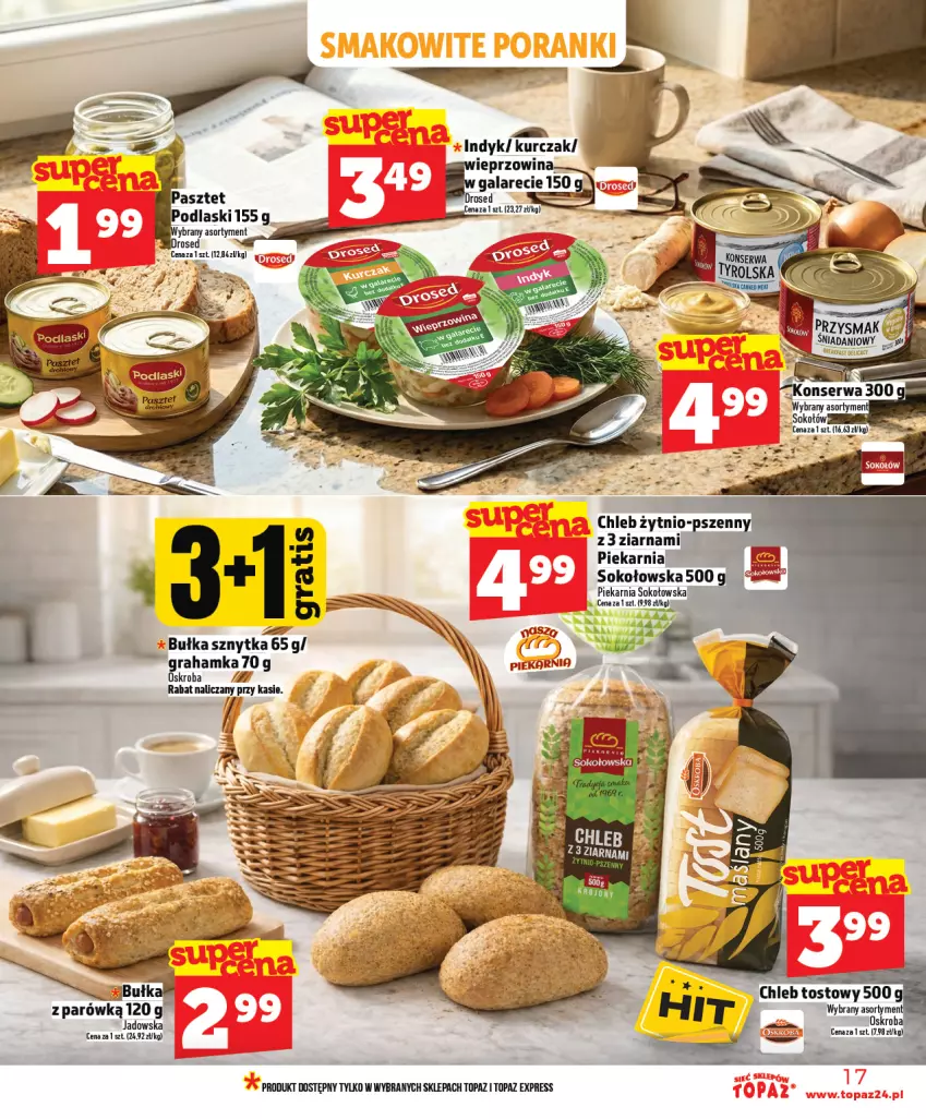 Gazetka promocyjna Topaz - Gazetka - ważna 05.03 do 11.03.2026 - strona 17 - produkty: Bułka, Chleb, Chleb tostowy, Sok, Top