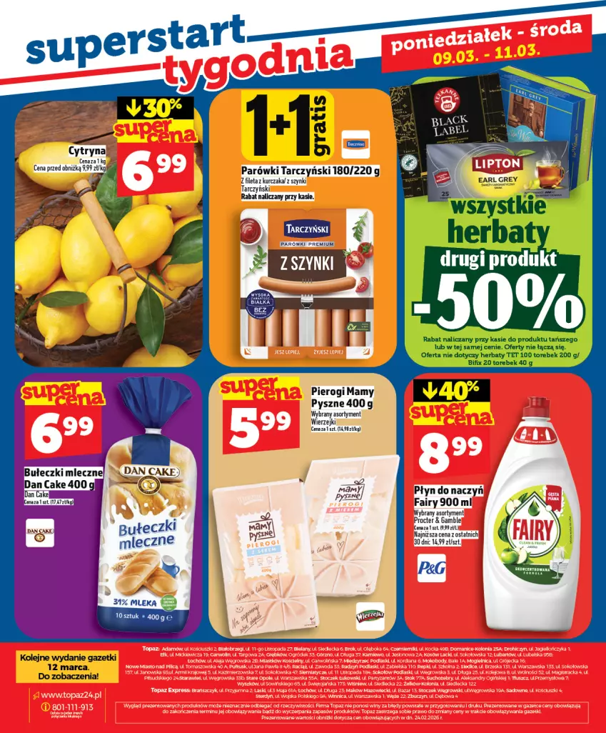 Gazetka promocyjna Topaz - Gazetka - ważna 05.03 do 11.03.2026 - strona 28 - produkty: Fa, Fairy, Kurczak, Olej, Parówki, Pierogi, Tarczyński