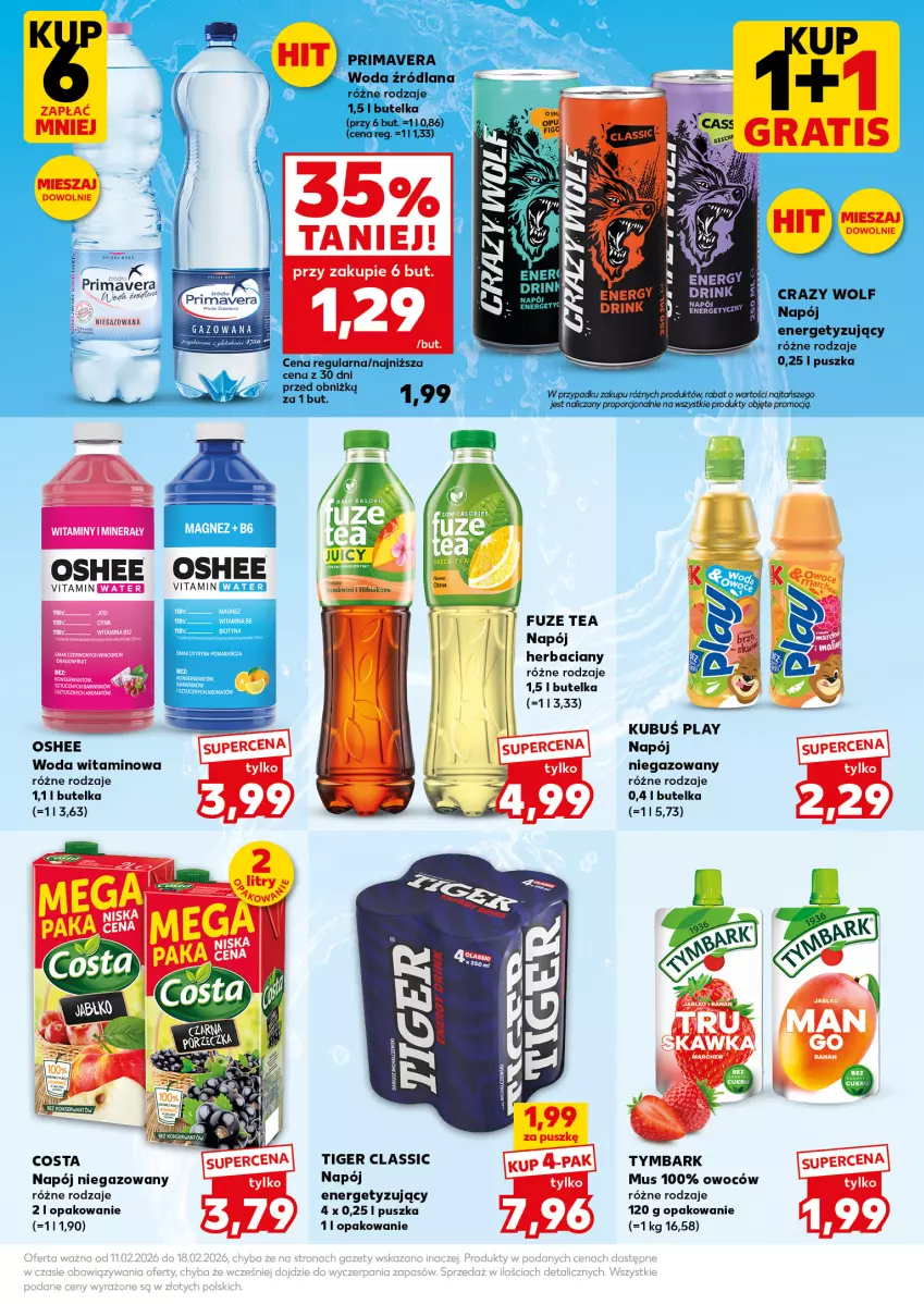 Gazetka promocyjna Kaufland - Mocny Start - ważna 16.02 do 18.02.2026 - strona 23 - produkty: Kubuś, LANA, Mus, Napój, Napój niegazowany, Oshee, Por, Prima, Primavera, Tiger, Tymbark, Woda