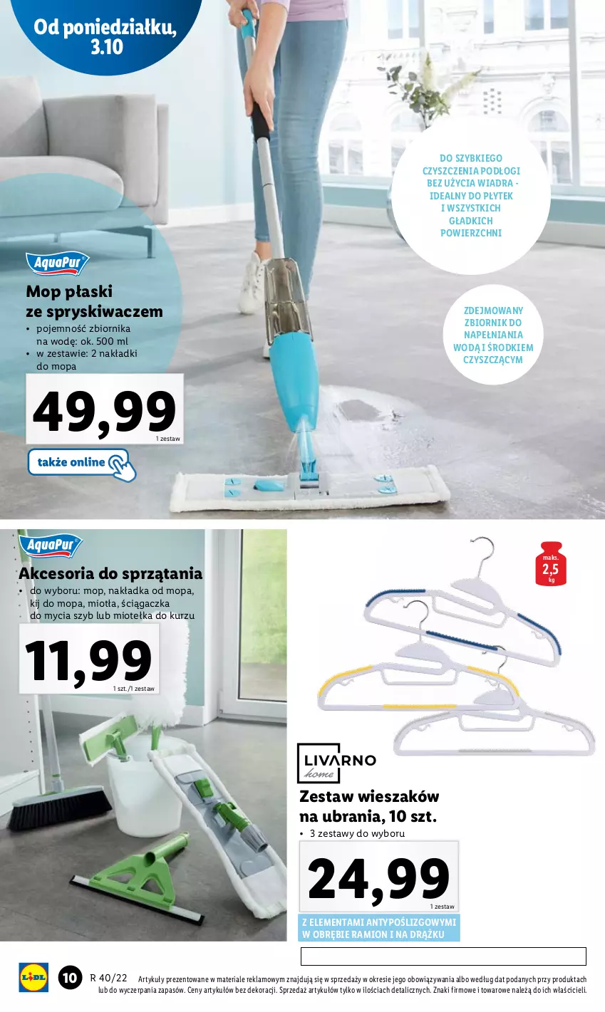 Gazetka promocyjna Lidl - GAZETKA - ważna 03.10 do 08.10.2022 - strona 10 - produkty: Miotła, Mop, Ubrania, Wieszak