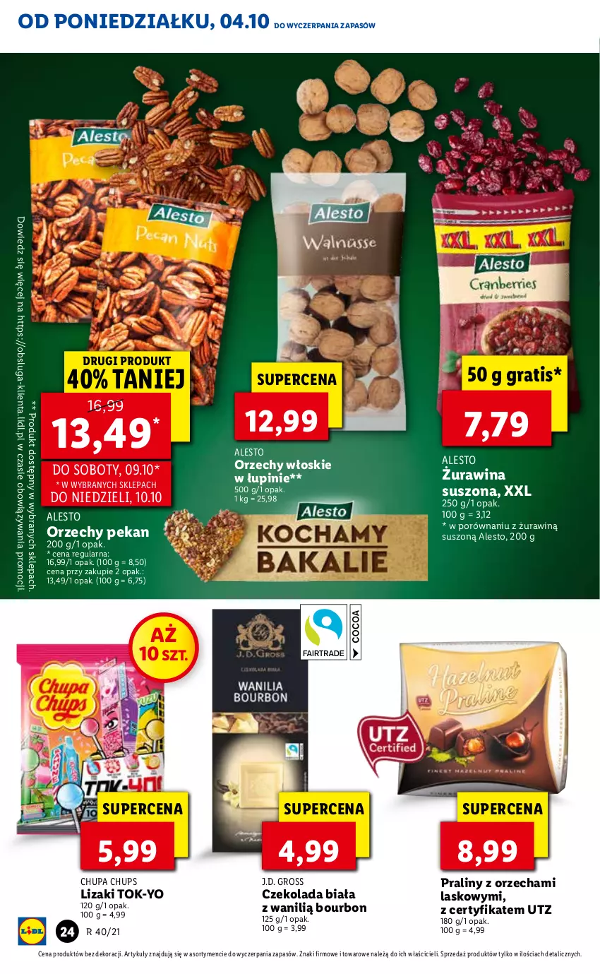 Gazetka promocyjna Lidl - GAZETKA - ważna 04.10 do 06.10.2021 - strona 24 - produkty: Bourbon, Chupa Chups, Czekolada, Gra, Lizaki, Orzechy włoskie, Por, Praliny