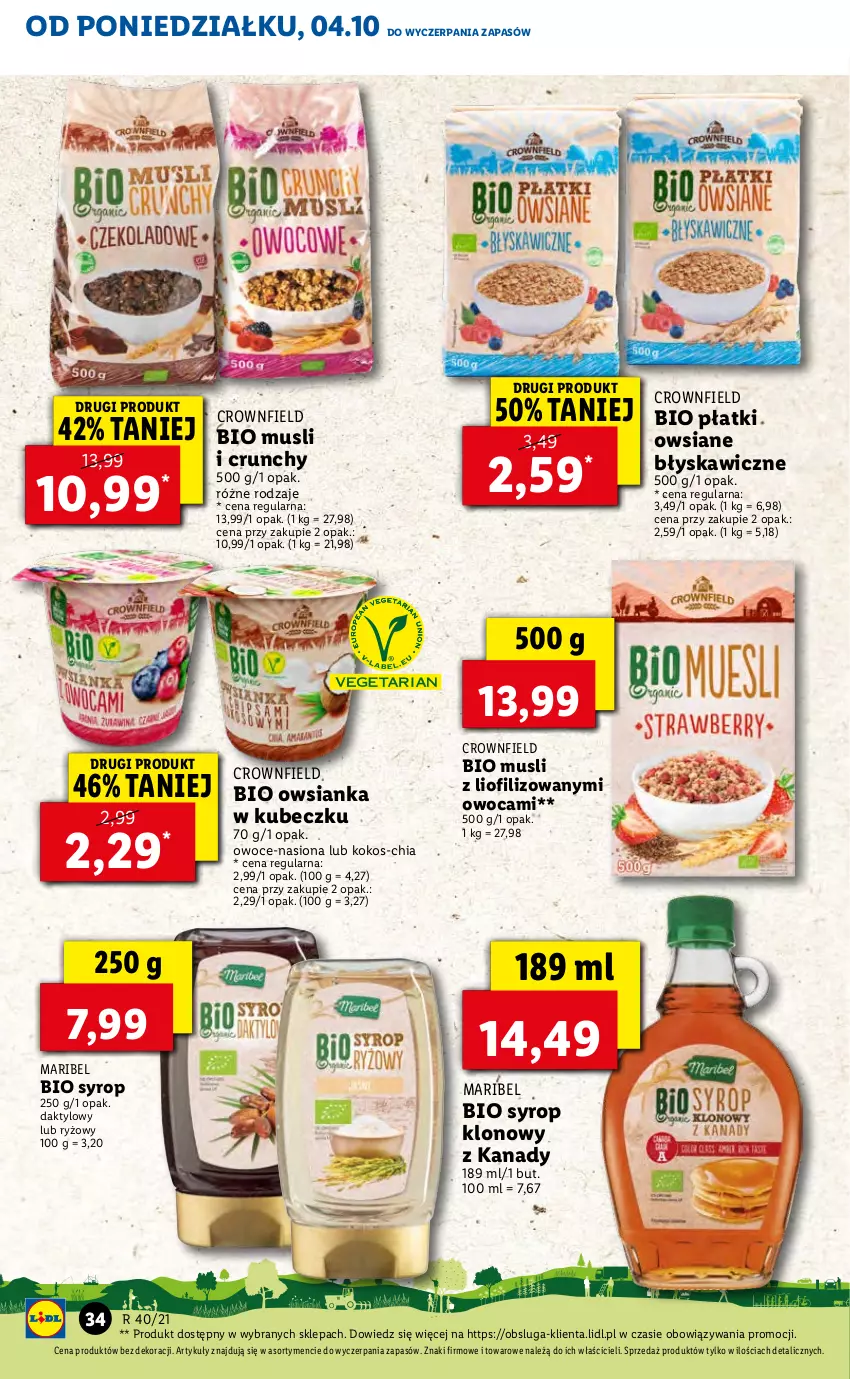 Gazetka promocyjna Lidl - GAZETKA - ważna 04.10 do 06.10.2021 - strona 34 - produkty: Chia, Kokos, Mus, Owoce, Owsianka, Płatki owsiane, Ryż, Syrop