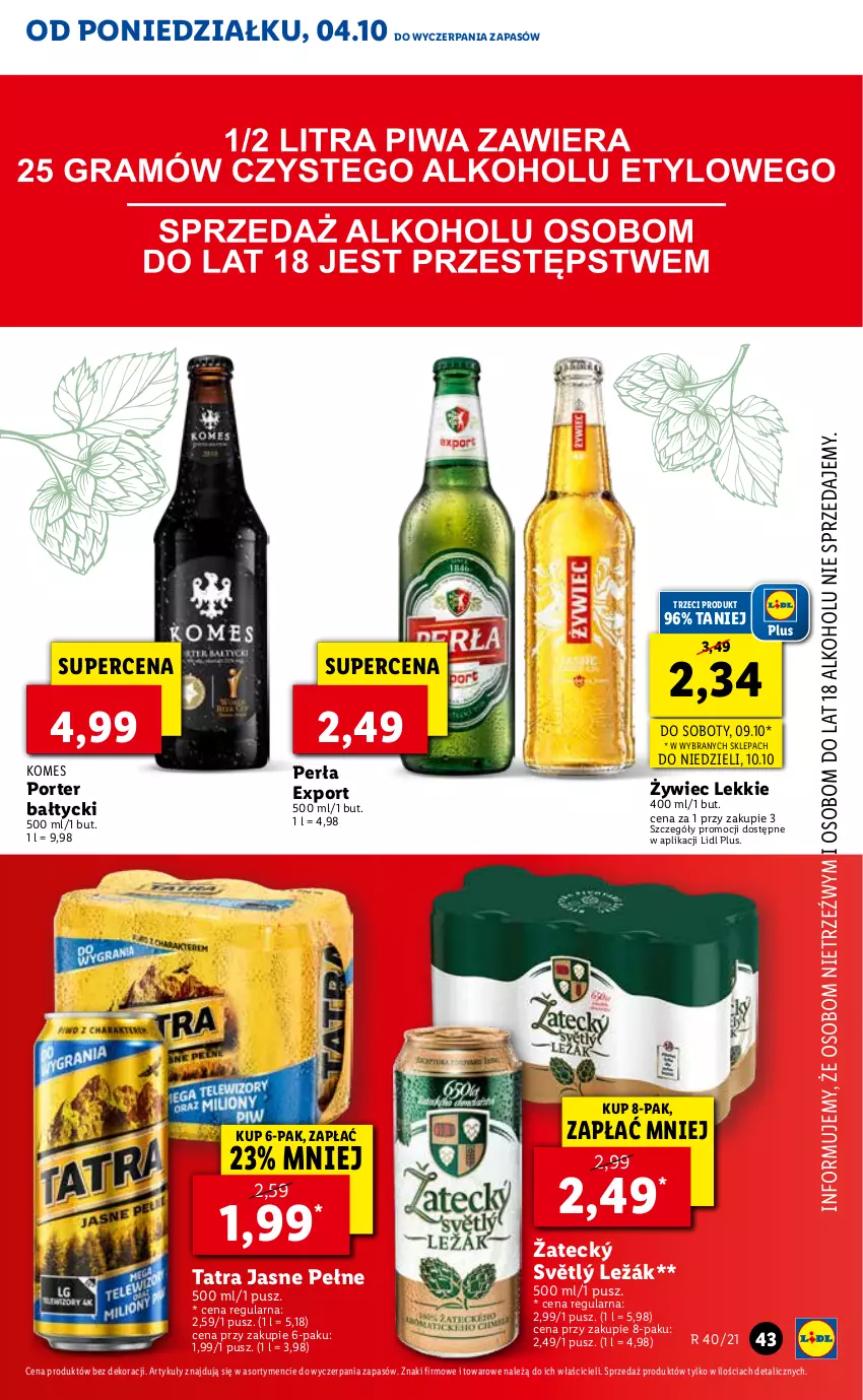 Gazetka promocyjna Lidl - GAZETKA - ważna 04.10 do 06.10.2021 - strona 43 - produkty: Perła, Por, Tatra