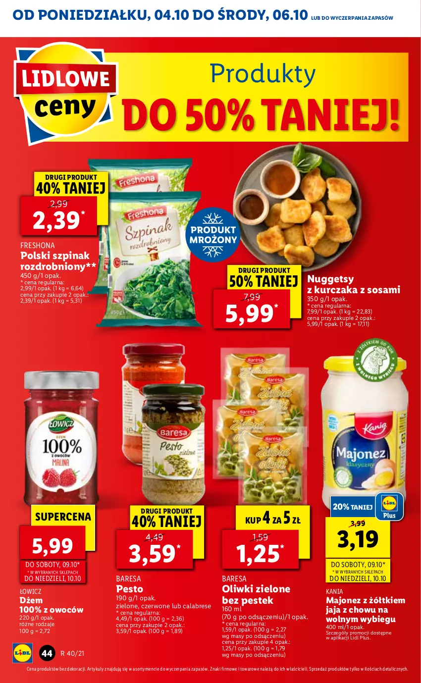 Gazetka promocyjna Lidl - GAZETKA - ważna 04.10 do 06.10.2021 - strona 44 - produkty: Dżem, Jaja, Kurczak, Majonez, Oliwki, Oliwki zielone, Pesto, Sos, Stek, Szpinak