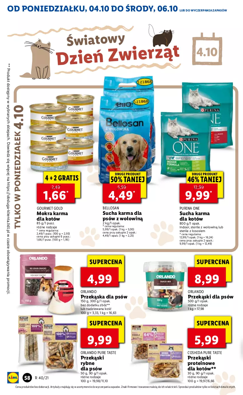 Gazetka promocyjna Lidl - GAZETKA - ważna 04.10 do 06.10.2021 - strona 58 - produkty: Bell, Gourmet Gold, Gra, Mokra karma, Przekąska dla psów, Pur, Purina, Sos, Sucha karma