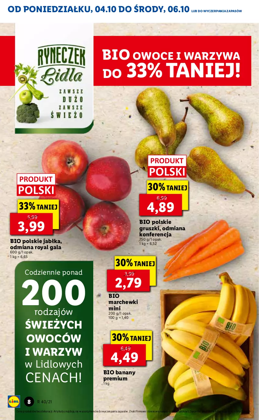 Gazetka promocyjna Lidl - GAZETKA - ważna 04.10 do 06.10.2021 - strona 8 - produkty: Banany, Gala, Gruszki, Jabłka, Owoce, Warzywa