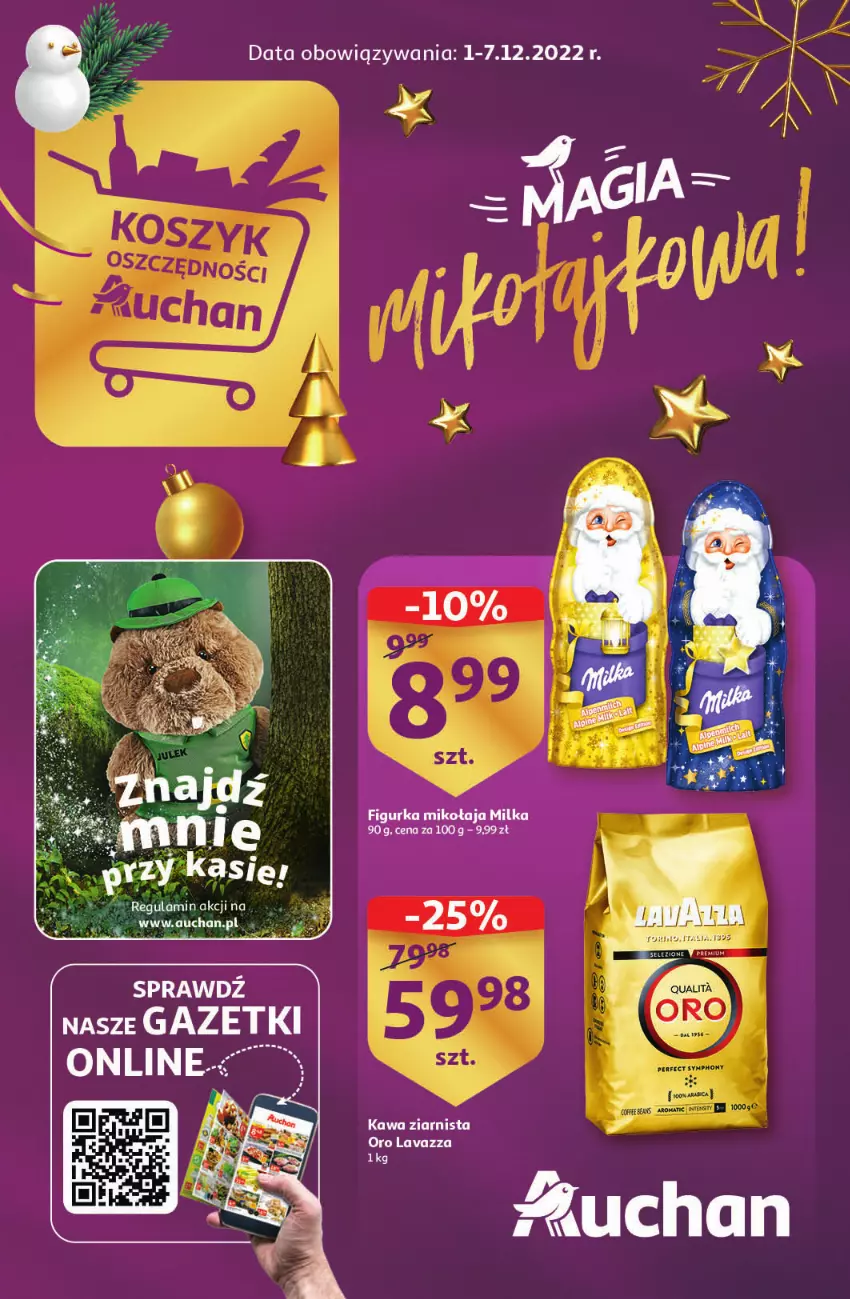 Gazetka promocyjna Auchan - Gazetka Magia Mikołajkowa Auchan Hipermarket - ważna 01.12 do 07.12.2022 - strona 1 - produkty: Kawa, Kawa ziarnista, Lavazza, Milka