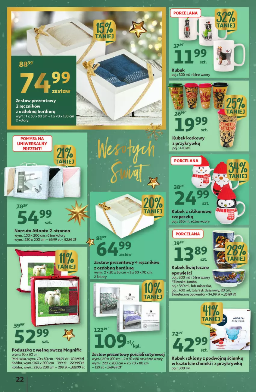 Gazetka promocyjna Auchan - Gazetka Magia Mikołajkowa Auchan Hipermarket - ważna 01.12 do 07.12.2022 - strona 22 - produkty: Deser, Filiżanka, Kołdra, Kubek, LANA, Miseczka, Narzuta, Poduszka, Por, Ręcznik, Ser, Talerz, Talerzyk, Zestaw prezentowy