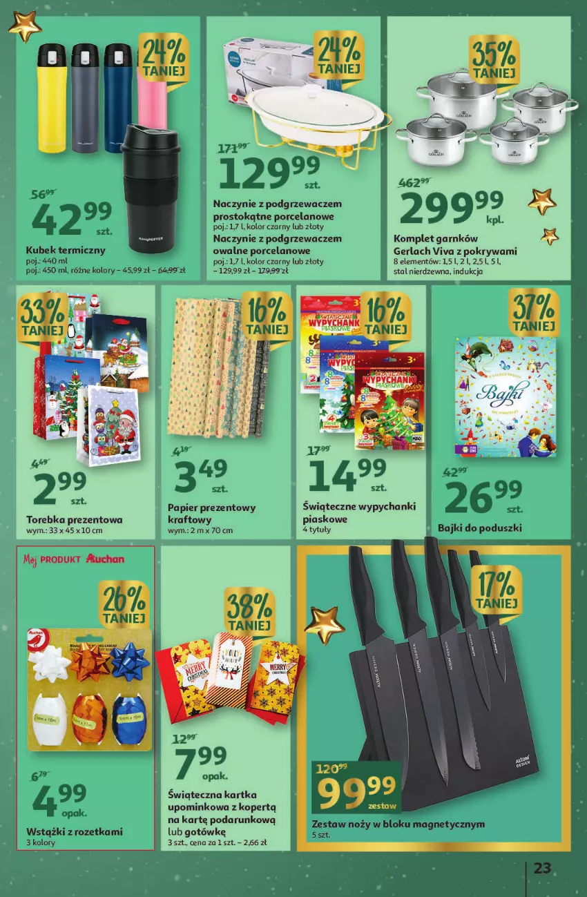 Gazetka promocyjna Auchan - Gazetka Magia Mikołajkowa Auchan Hipermarket - ważna 01.12 do 07.12.2022 - strona 23 - produkty: Kubek, Kubek termiczny, Noż, Papier, Podgrzewacze, Pokrywa, Por, Torebka