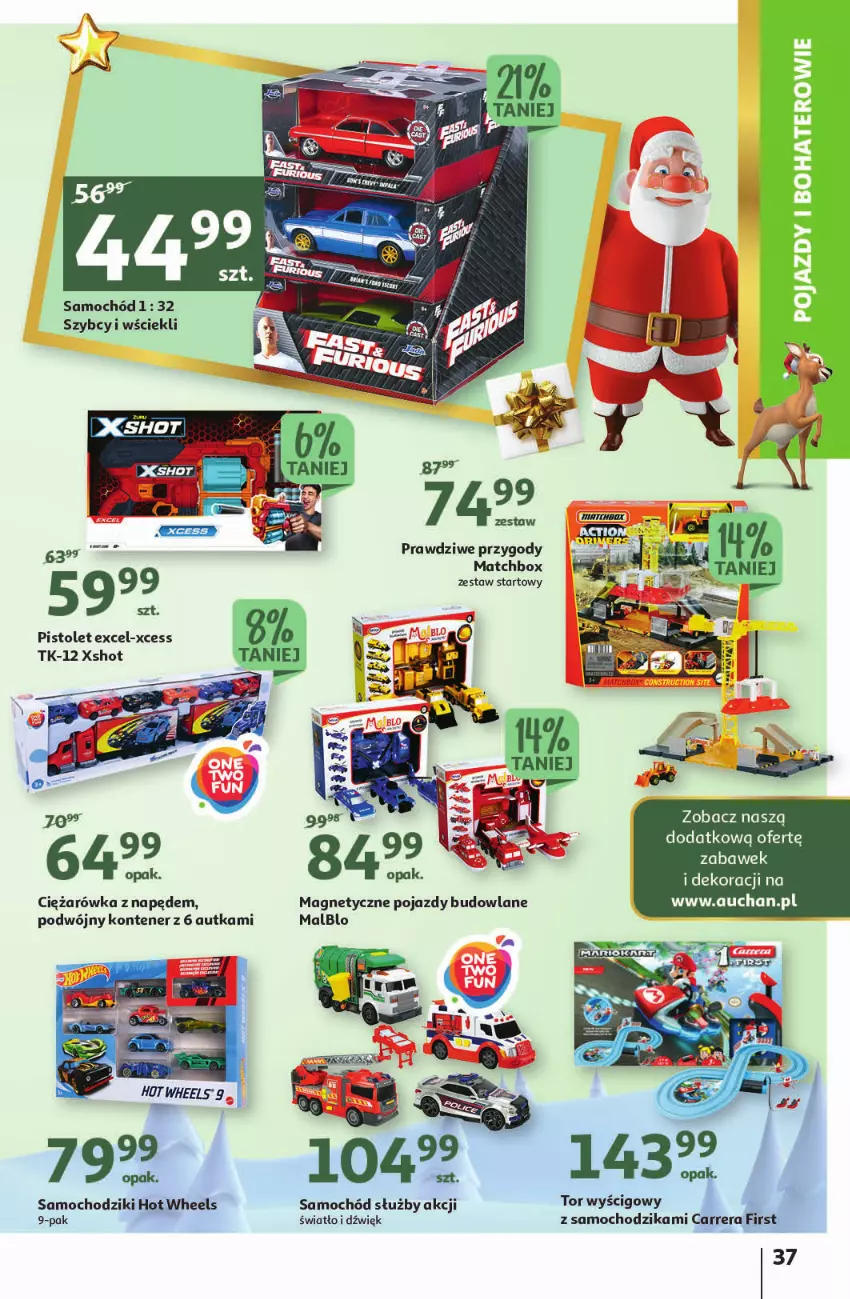 Gazetka promocyjna Auchan - Gazetka Magia Mikołajkowa Auchan Hipermarket - ważna 01.12 do 07.12.2022 - strona 37 - produkty: Carrera, Chodzik, Hot Wheels, Pistolet, Pojazd, Pojazdy budowlane, Samochód, Samochodziki, Tor wyścigowy