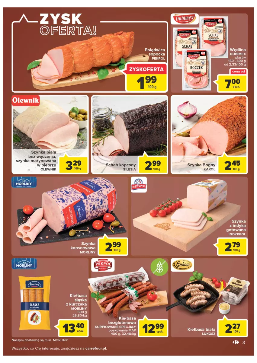 Gazetka promocyjna Carrefour - Gazetka Carrefour - ważna 28.06 do 02.07.2022 - strona 3 - produkty: Fa, Kiełbasa, Kiełbasa biała, Kosz, Kurczak, Morliny, Olewnik, Pieprz, Polędwica, Schab kopcony, Ser, Szynka, Szynka biała, Szynka konserwowa, Wędlina