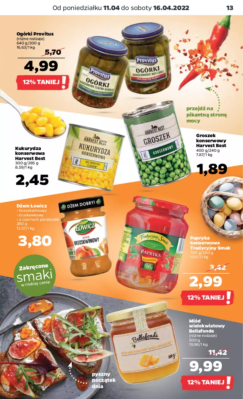 Gazetka promocyjna Netto - Gazetka spożywcza - ważna 11.04 do 16.04.2022 - strona 13 - produkty: Bell, Bella, Dżem, Groszek, Kukurydza, Kukurydza konserwowa, Miód, Papryka, Por, Ser