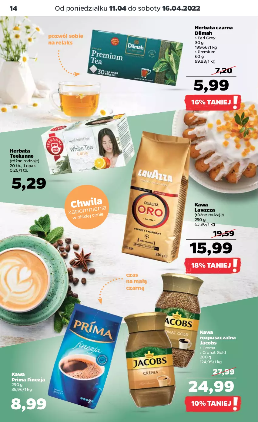 Gazetka promocyjna Netto - Gazetka spożywcza - ważna 11.04 do 16.04.2022 - strona 14 - produkty: Dilmah, Earl Grey, Herbata, Herbata czarna, Jacobs, Kawa, Kawa rozpuszczalna, Lavazza, Prima, Teekanne