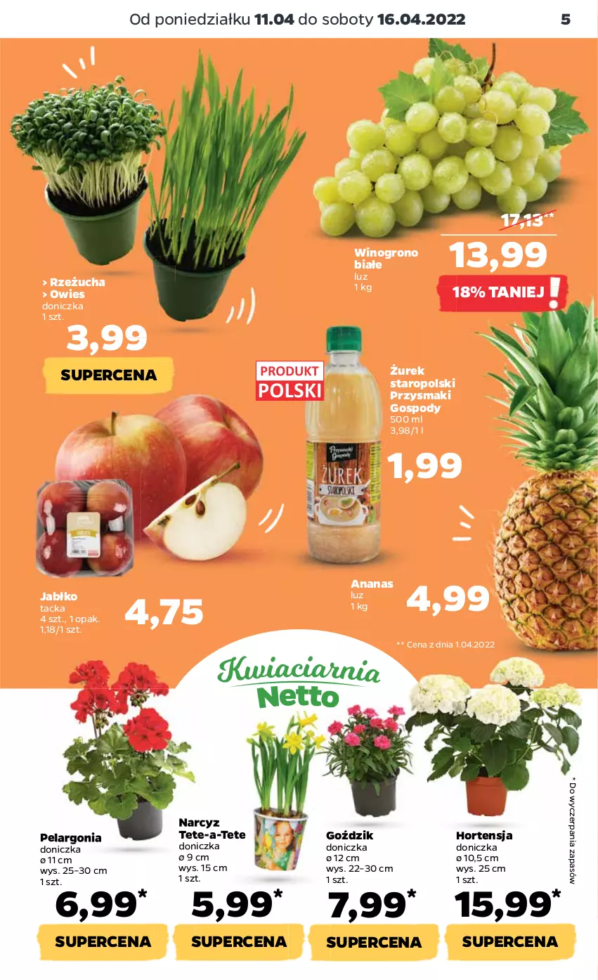 Gazetka promocyjna Netto - Gazetka spożywcza - ważna 11.04 do 16.04.2022 - strona 5 - produkty: Ananas, Narcyz, Przysmaki, Rzeżucha, Wino