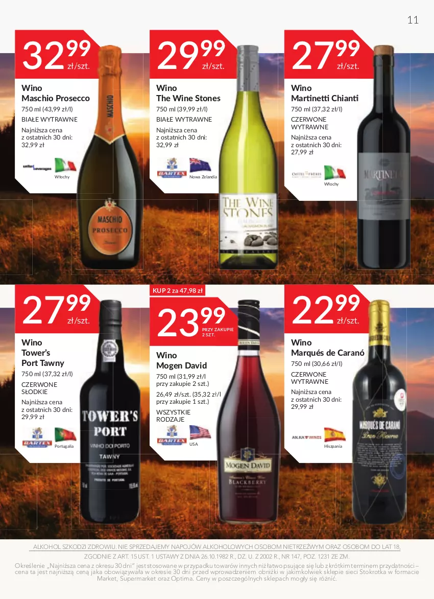 Gazetka promocyjna Stokrotka - Oferta alkoholowa - ważna 14.09 do 11.10.2023 - strona 11 - produkty: Chia, Chianti, Mogen David, Optima, Por, Prosecco, Wino