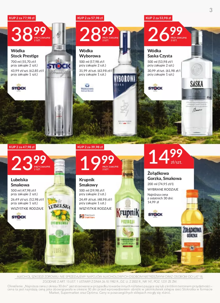 Gazetka promocyjna Stokrotka - Oferta alkoholowa - ważna 14.09 do 11.10.2023 - strona 3 - produkty: Krupnik, Optima, Saska, Stock, Wódka, Wyborowa