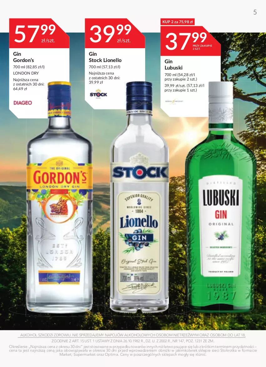 Gazetka promocyjna Stokrotka - Oferta alkoholowa - ważna 14.09 do 11.10.2023 - strona 5 - produkty: Gin, Lion, Optima, Stock