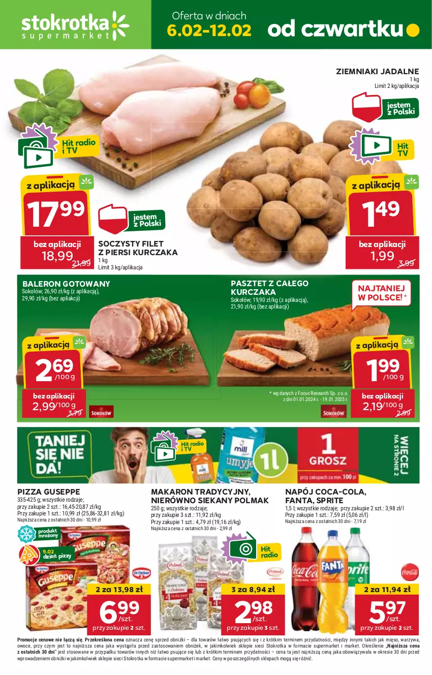 Gazetka promocyjna Stokrotka - Supermarket - ważna 06.02 do 12.02.2025 - strona 1 - produkty: Coca-Cola, Fa, Fanta, Filet z piersi kurczaka, HP, Kurczak, Makaron, Napój, Olma, Pasztet, Pizza, Sos, Sprite, Ziemniaki