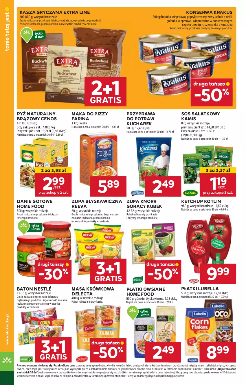 Gazetka promocyjna Stokrotka - Supermarket - ważna 06.02 do 12.02.2025 - strona 29 - produkty: Baton, Bell, Bella, Cenos, Danie gotowe, Delecta, Fa, Gra, Gry, HP, Kamis, Kasza, Kasza gryczana, Ketchup, Knorr, Kotlin, Krakus, Kubek, Kucharek, Lubella, Mąka, Mąka do pizzy, Masa krówkowa, Nestlé, Płatki owsiane, Przyprawa do potraw, Ryż, Ryż naturalny, Sałat, Ser, Sos, Zupa