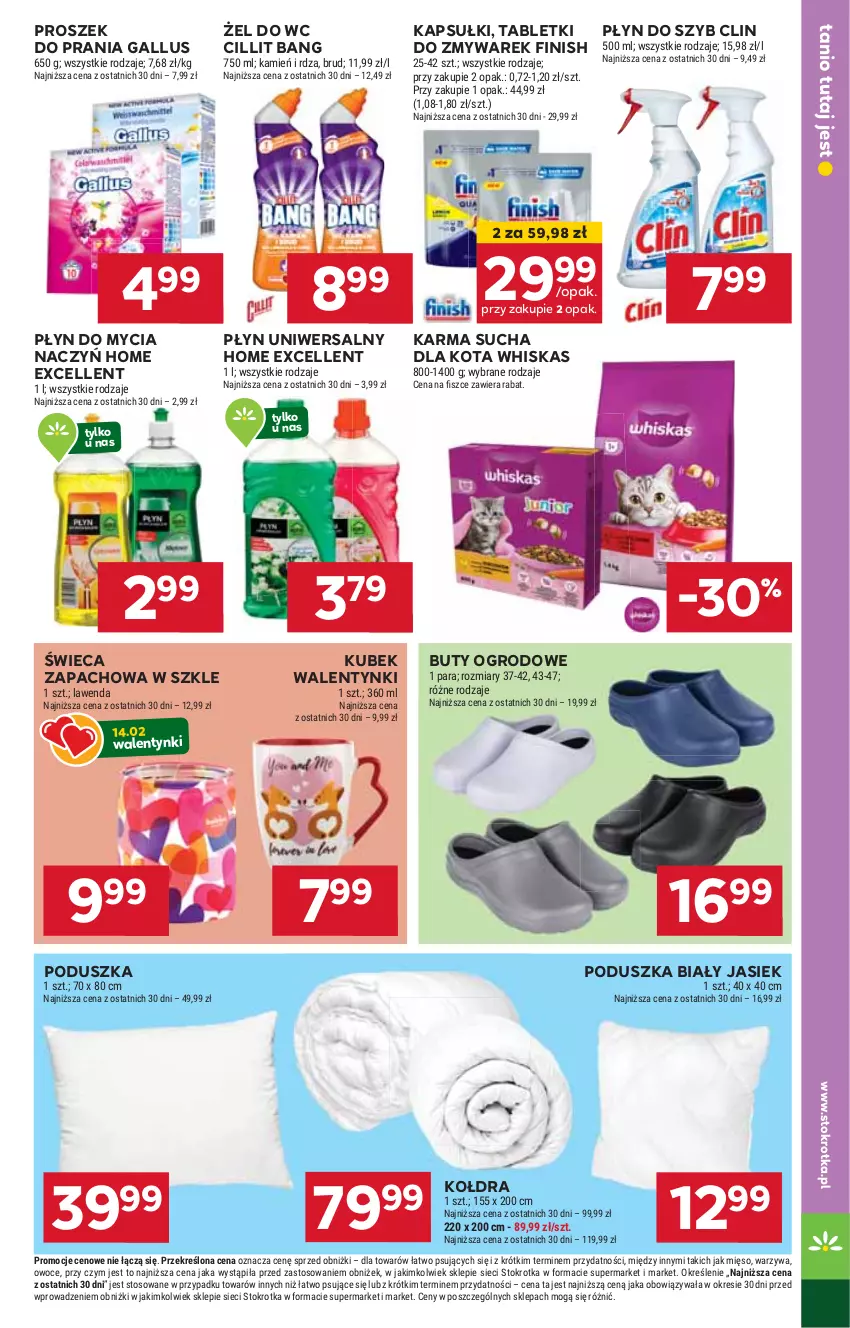 Gazetka promocyjna Stokrotka - Supermarket - ważna 06.02 do 12.02.2025 - strona 37 - produkty: Buty, Buty ogrodowe, Cillit Bang, Clin, Do mycia naczyń, Finish, HP, Kołdra, Kubek, Płyn do mycia, Płyn do mycia naczyń, Płyn do szyb, Poduszka, Proszek do prania, Tablet, Whiskas