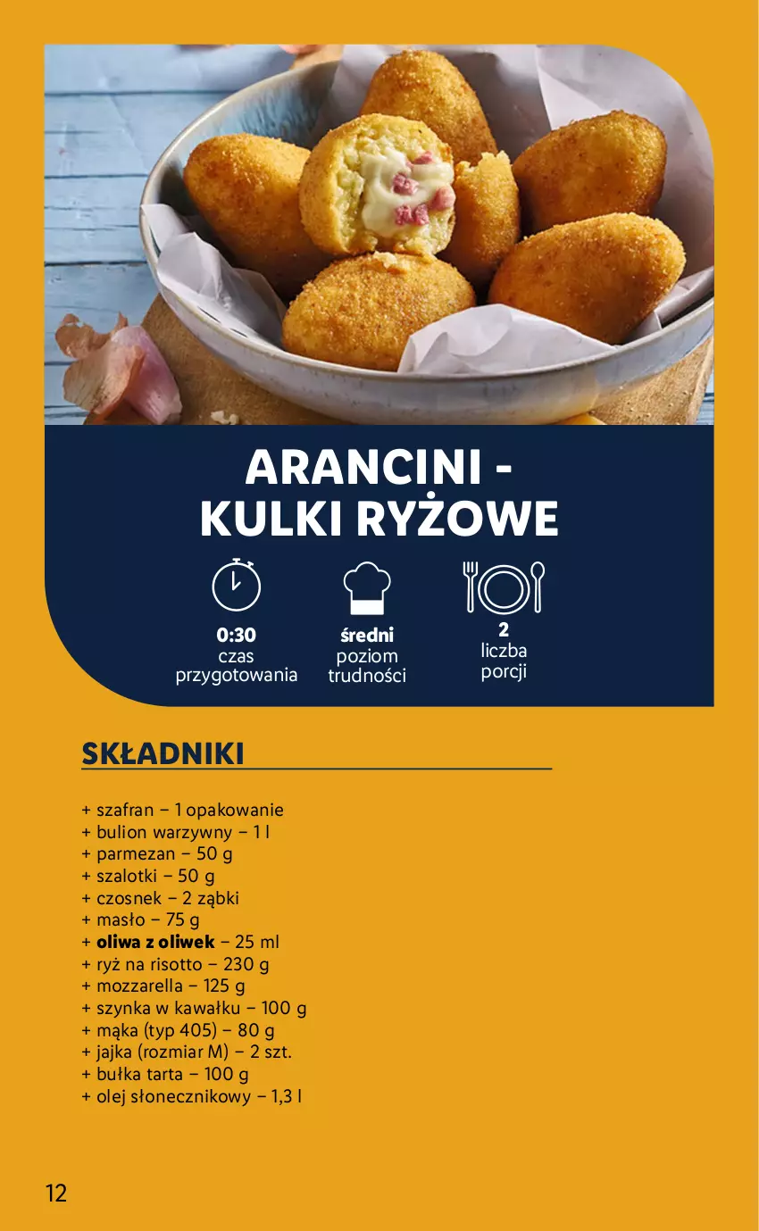 Gazetka promocyjna Lidl - KATALOG SYCYLIA - ważna 22.08 do 28.08.2022 - strona 12 - produkty: Bulion, Bułka, Bułka tarta, Czosnek, Kawa, Lion, Mąka, Masło, Mozzarella, Olej, Olej słonecznikowy, Oliwa, Oliwa z oliwek, Parmezan, Por, Ryż, Szafran, Szal, Szynka, Tarta