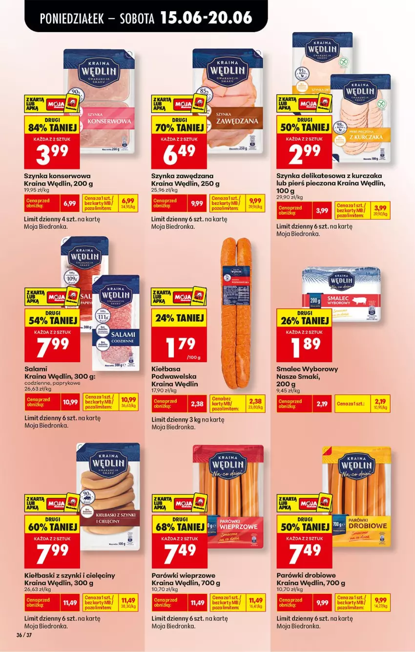 Gazetka promocyjna Biedronka - Od Poniedziałku - ważna 15.06 do 20.06.2026 - strona 46 - produkty: Kiełbasa, Kiełbasa podwawelska, Kurczak, Olej, Parówki, Piec, Salami, Ser, Smalec, Szynka, Szynka delikatesowa, Szynka konserwowa, Top, Wawel