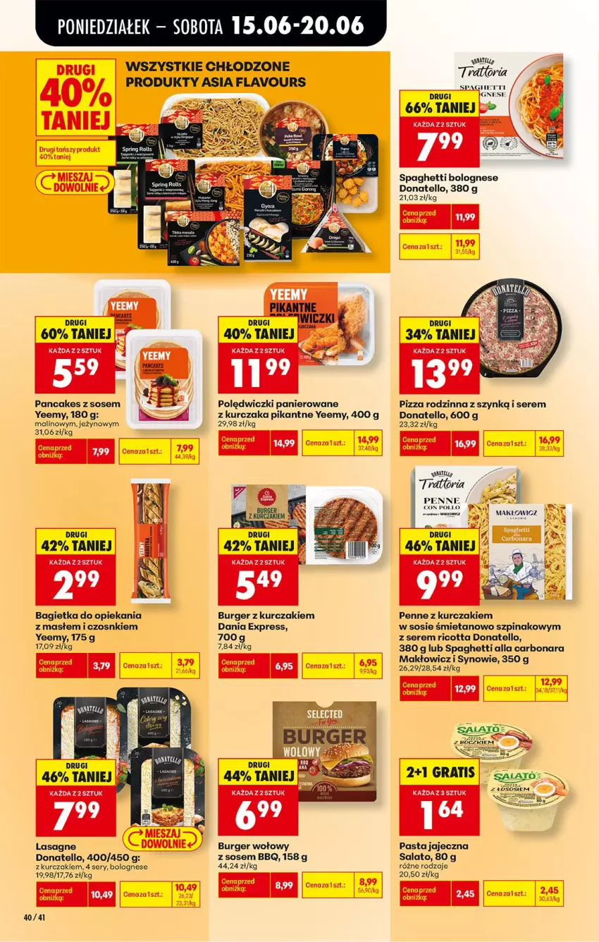 Gazetka promocyjna Biedronka - Od Poniedziałku - ważna 15.06 do 20.06.2026 - strona 52 - produkty: Bagietka, Burger, Kurczak, Lasagne, Penne, Pizza, Polędwiczki panierowane, Ricotta, Ser, Sos, Spaghetti, Szpinak