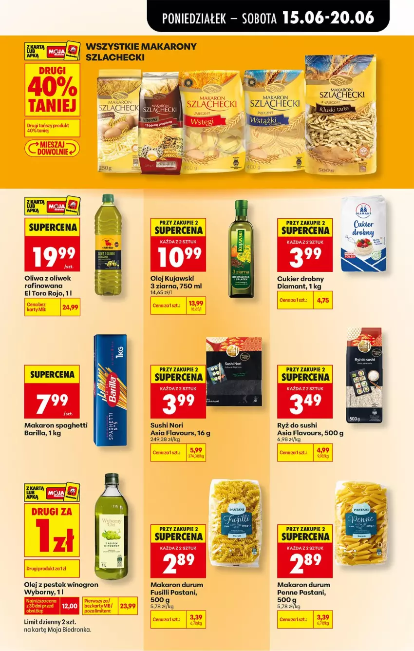 Gazetka promocyjna Biedronka - Od Poniedziałku - ważna 15.06 do 20.06.2026 - strona 53 - produkty: Barilla, Cukier, Diamant, Fa, Gra, Kujawski, Makaron, Olej, Oliwa, Oliwa z oliwek, Penne, Rum, Spaghetti, Stek, Sushi, Wino