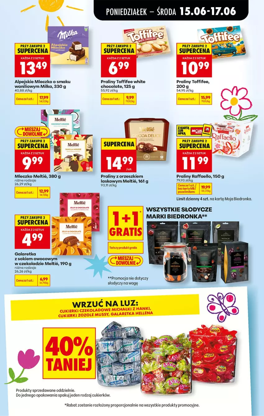 Gazetka promocyjna Biedronka - Od Poniedziałku - ważna 15.06 do 20.06.2026 - strona 61 - produkty: Cukier, Fa, Gala, Galaretka, Milka, Mleczko, Orzeszki, Por, Praliny, Raffaello, Sok, Toffifee