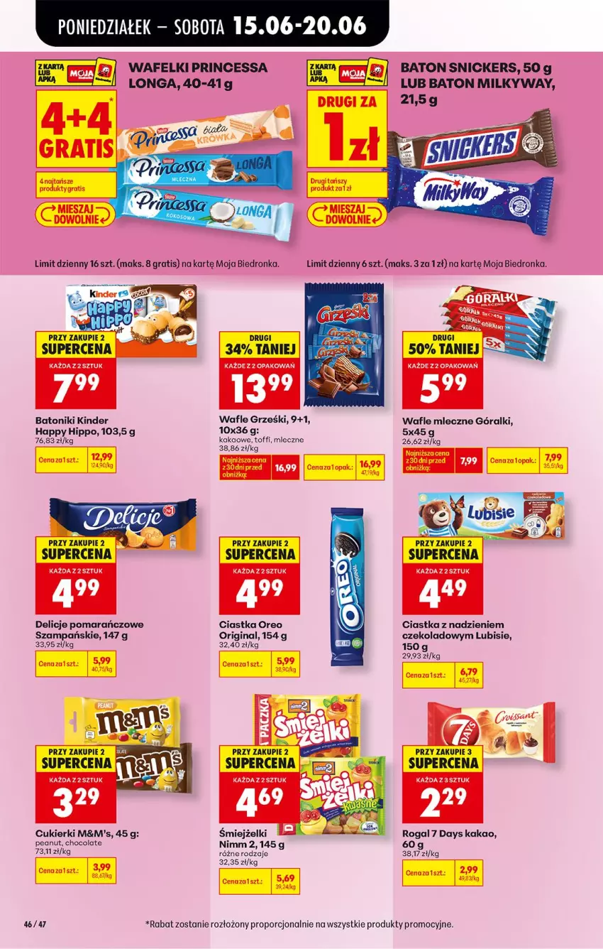 Gazetka promocyjna Biedronka - Od Poniedziałku - ważna 15.06 do 20.06.2026 - strona 64 - produkty: 7 Days, Baton, Ciastka, Cukier, Cukierki, Delicje, Fa, Gin, Góralki, Gra, Grześki, HiPP, Kakao, Kinder, Lubisie, Oreo, Por, Princessa, Rogal, Snickers, Tonik, Wafle