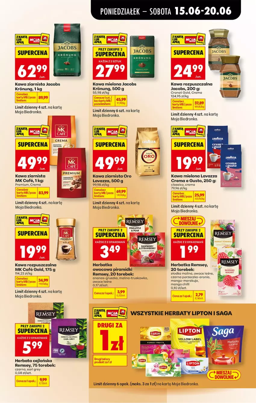 Gazetka promocyjna Biedronka - Od Poniedziałku - ważna 15.06 do 20.06.2026 - strona 67 - produkty: Ananas, Aronia, Earl Grey, Herbata, Jacobs, Kawa, Kawa mielona, Kawa rozpuszczalna, Kawa ziarnista, Lavazza, Lipton, Mango, Owoce, Por