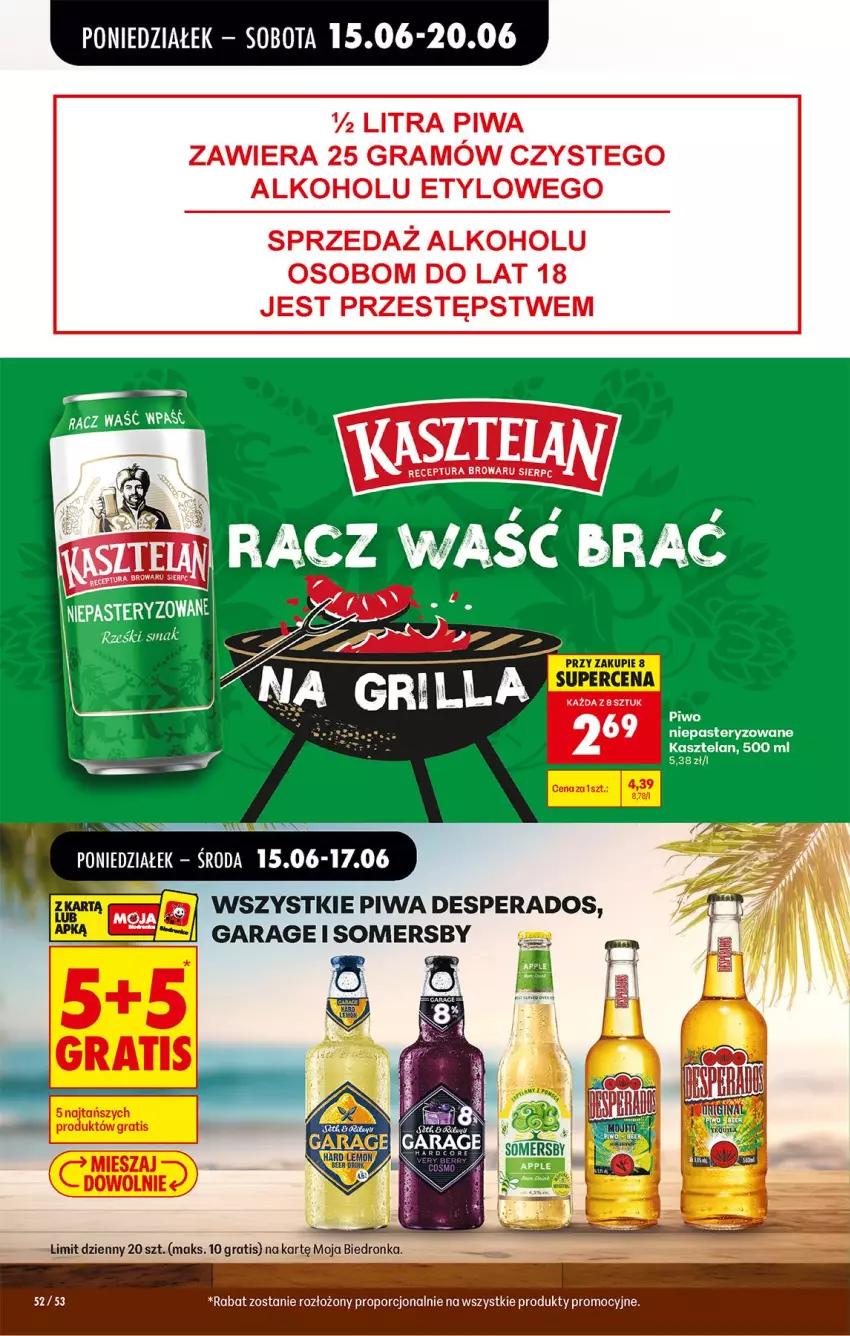 Gazetka promocyjna Biedronka - Od Poniedziałku - ważna 15.06 do 20.06.2026 - strona 72 - produkty: Desperados, Gra, Kasztelan, Piwa, Por, Somersby