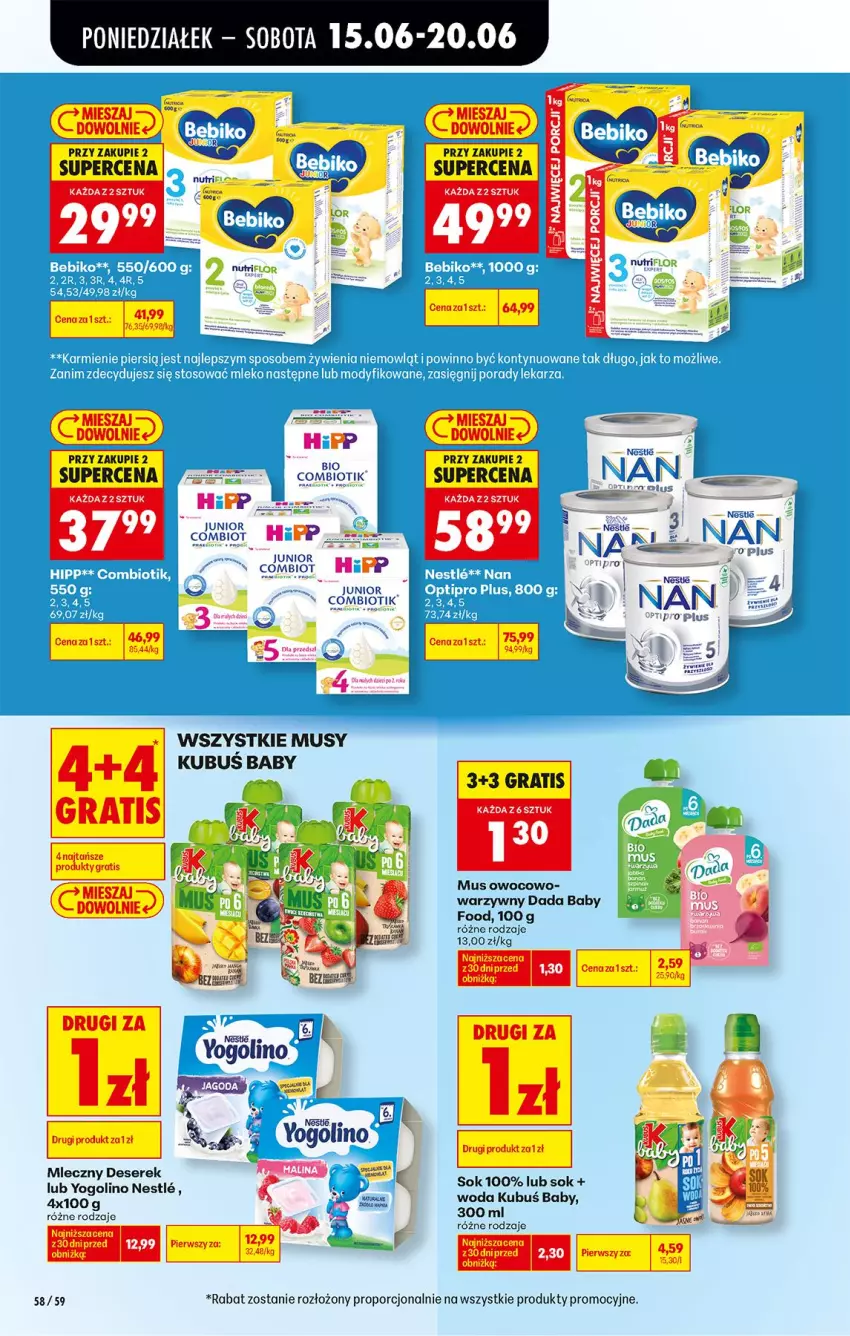 Gazetka promocyjna Biedronka - Od Poniedziałku - ważna 15.06 do 20.06.2026 - strona 78 - produkty: Dada, Deser, HiPP, Kubuś, Mus, Por, Ser, Serek, Sok, Woda