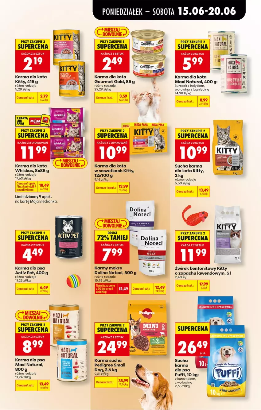 Gazetka promocyjna Biedronka - Od Poniedziałku - ważna 15.06 do 20.06.2026 - strona 83 - produkty: Gourmet Gold, Kurczak, Pedigree, Puf, Sucha karma, Whiskas, Wołowina