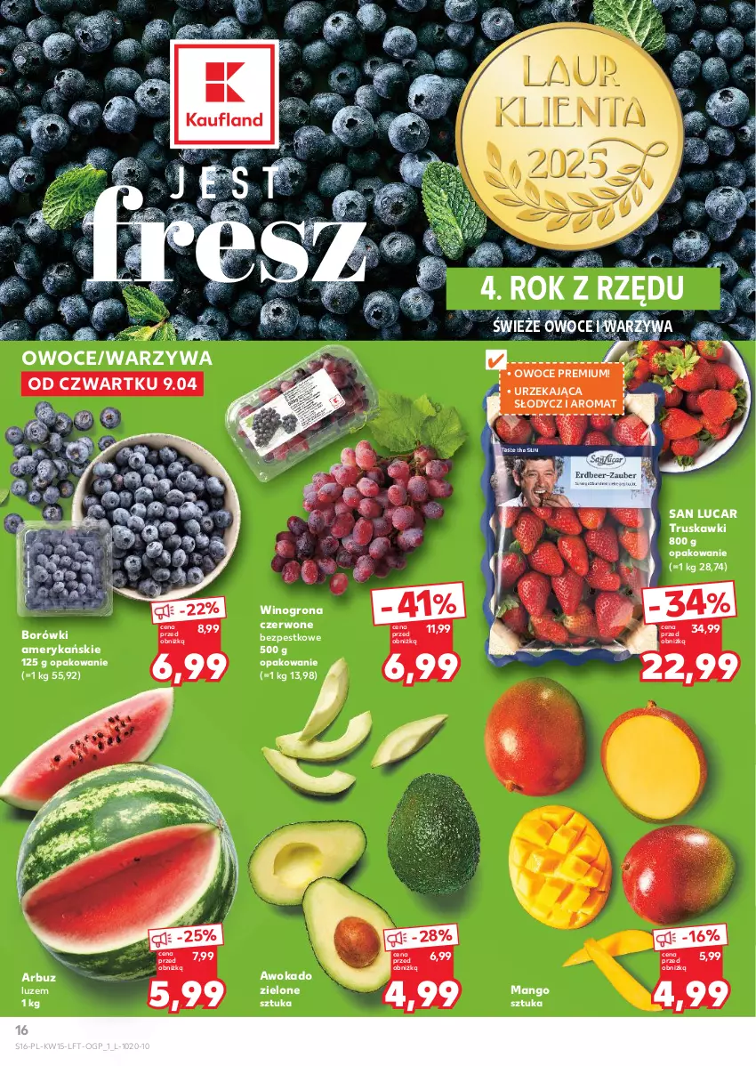 Gazetka promocyjna Kaufland - Gazetka tygodnia - ważna 09.04 do 15.04.2026 - strona 16 - produkty: Arbuz, Mango, Owoce, Truskawki, Warzywa, Wino, Winogrona