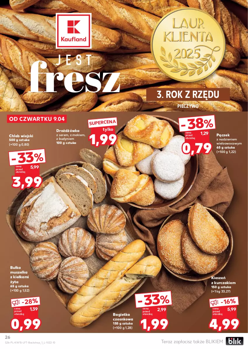 Gazetka promocyjna Kaufland - Gazetka tygodnia - ważna 09.04 do 15.04.2026 - strona 26 - produkty: Bagietka, Bagietka czosnkowa, Bułka, Chleb, Kurczak, Mus, Pączek, Piec, Pieczywo, Ser, Tera