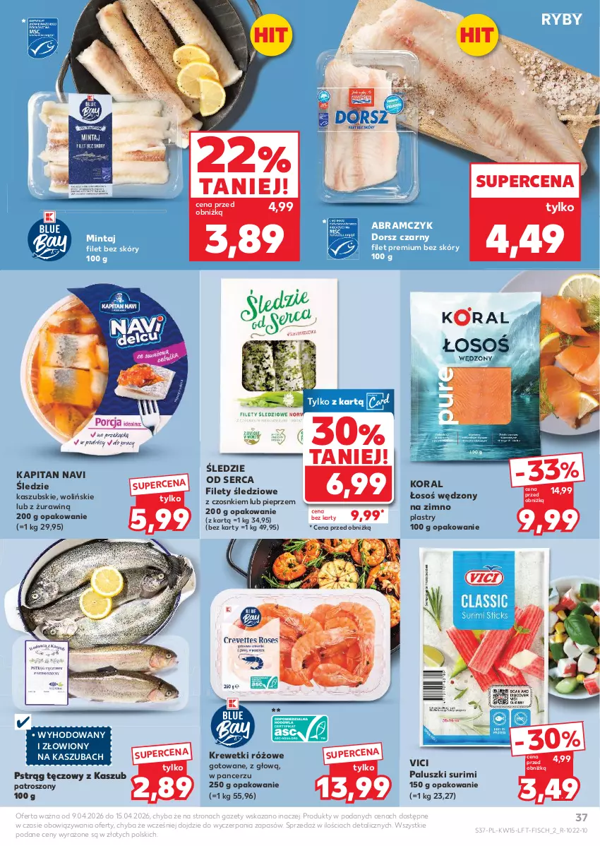 Gazetka promocyjna Kaufland - Gazetka tygodnia - ważna 09.04 do 15.04.2026 - strona 37 - produkty: Dorsz, Krewetki, Mintaj, Pieprz, Pstrąg, Pstrąg tęczowy, Ser, Surimi