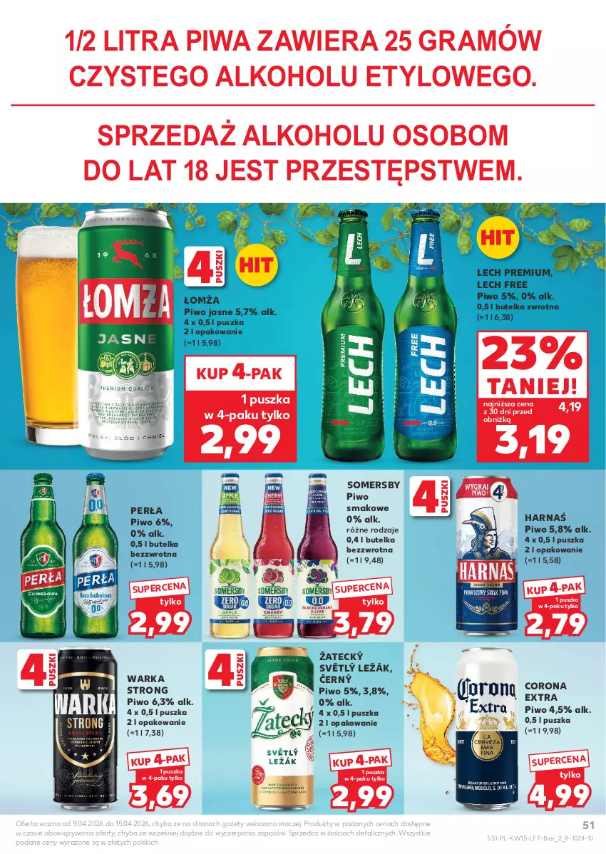 Gazetka promocyjna Kaufland - Gazetka tygodnia - ważna 09.04 do 15.04.2026 - strona 51 - produkty: Corona Extra, Gra, Harnaś, Lech Premium, Perła, Piwa, Piwo, Piwo jasne, Somersby, Warka